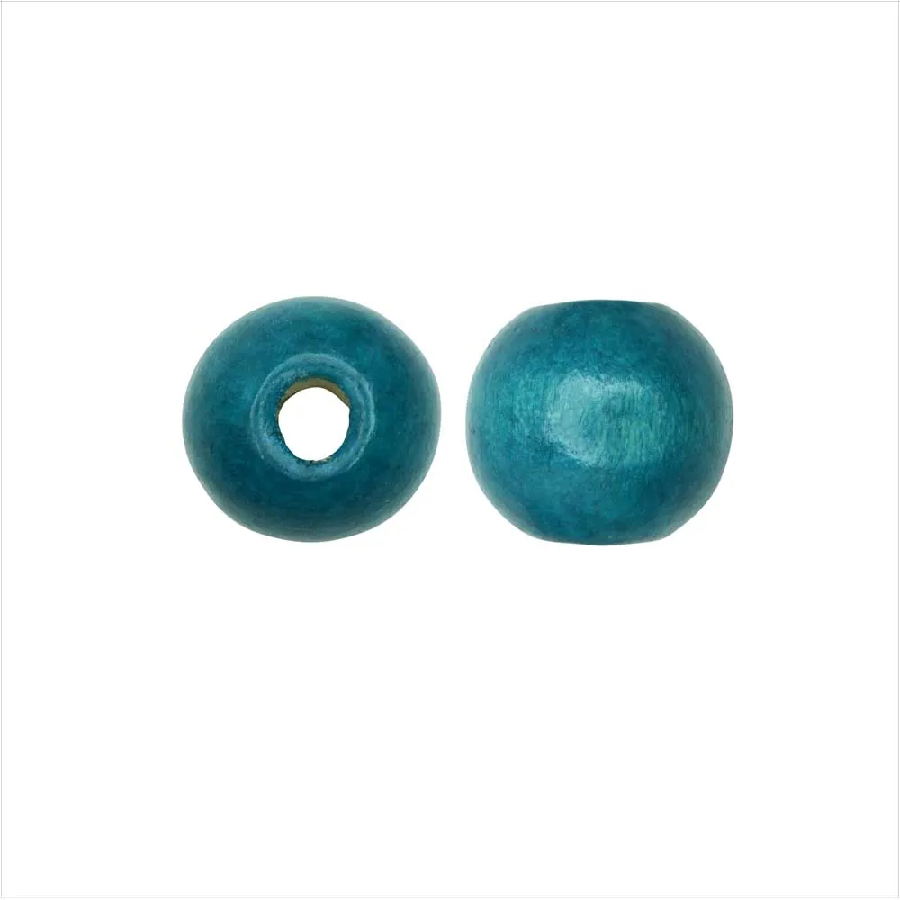 Dyed Wood Beads, Smooth Large Hole Round 12mm, Sky Blue (25 Pieces)