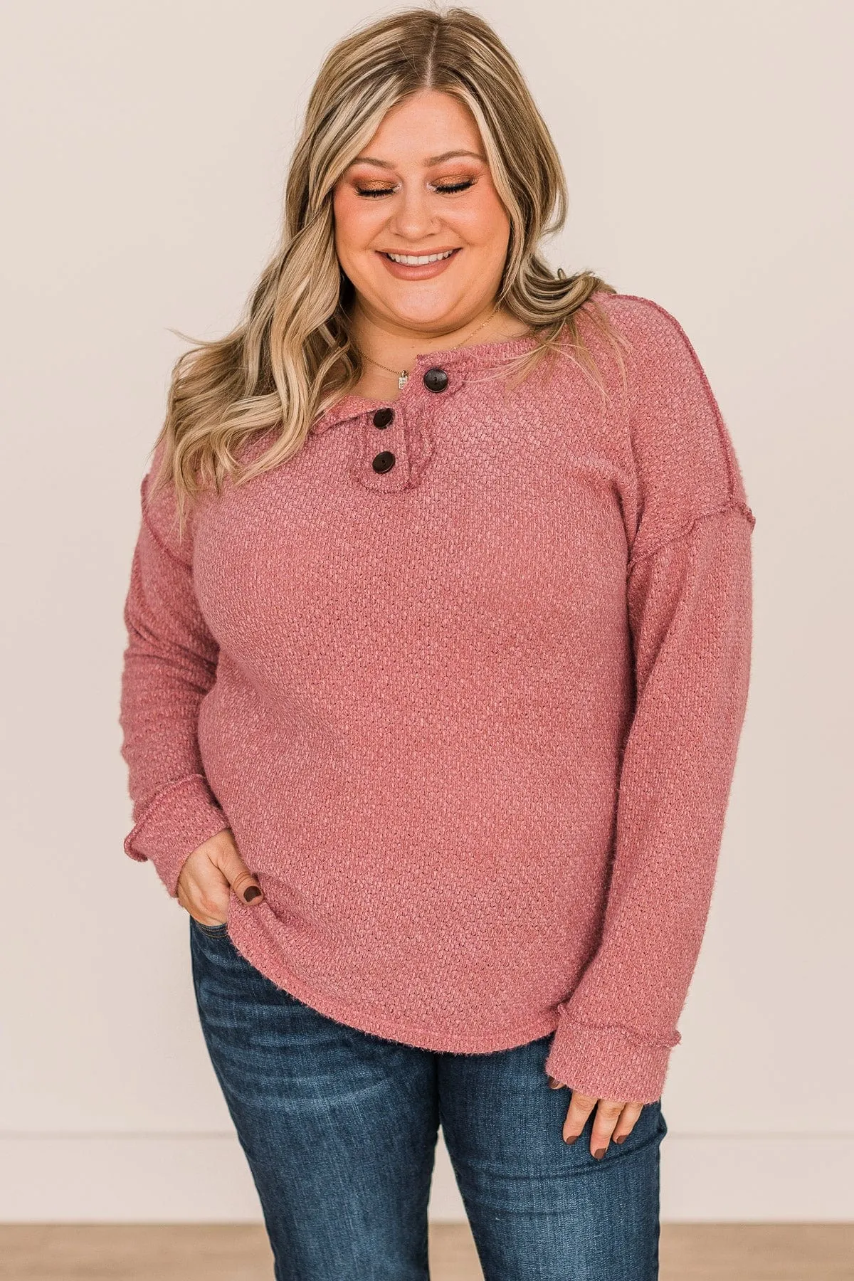 Enjoy The Moment Button Knit Top- Dusty Rose