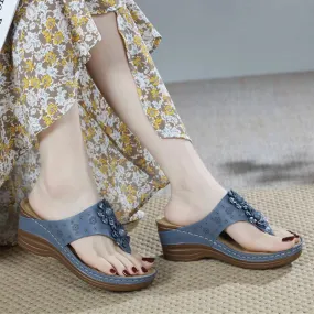 Fashion Thick Soled Beach Slippers Non-Slip Wedges Heel Metal