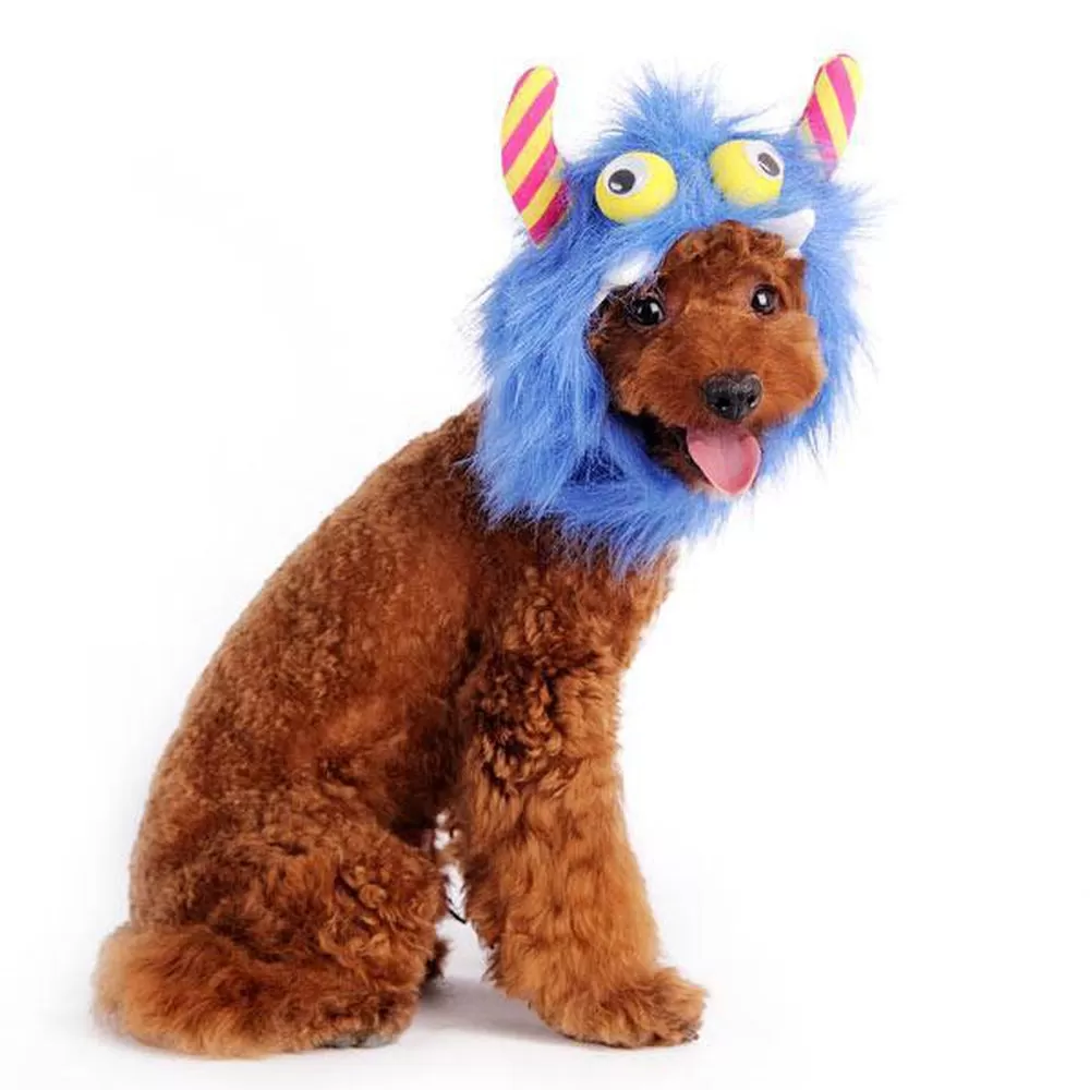 Furry Monster Dog Hat - Blue