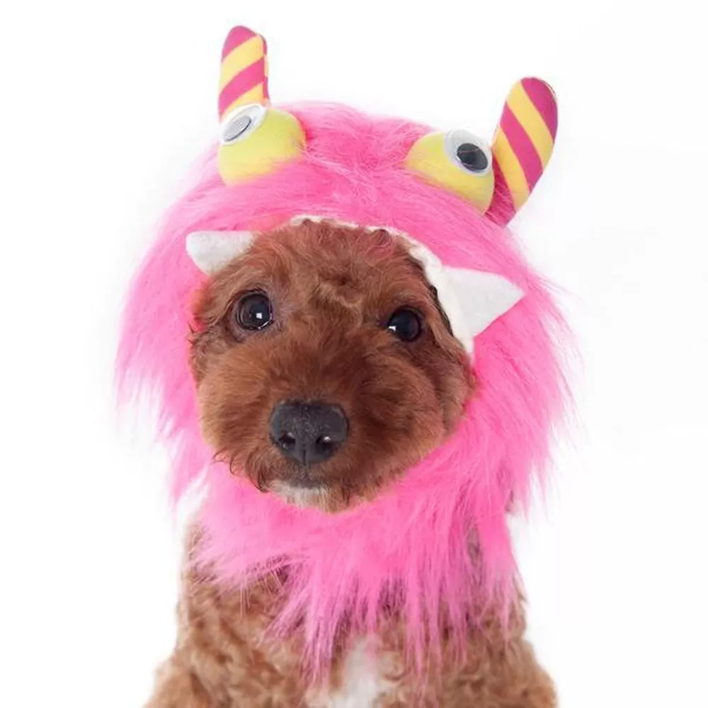 Furry Monster Dog Hat - Pink