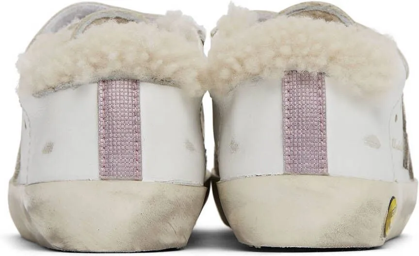 Golden Goose Baby White Shearling Old School Velcro Sneakers