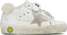 Golden Goose Baby White Shearling Old School Velcro Sneakers