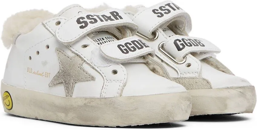 Golden Goose Baby White Shearling Old School Velcro Sneakers