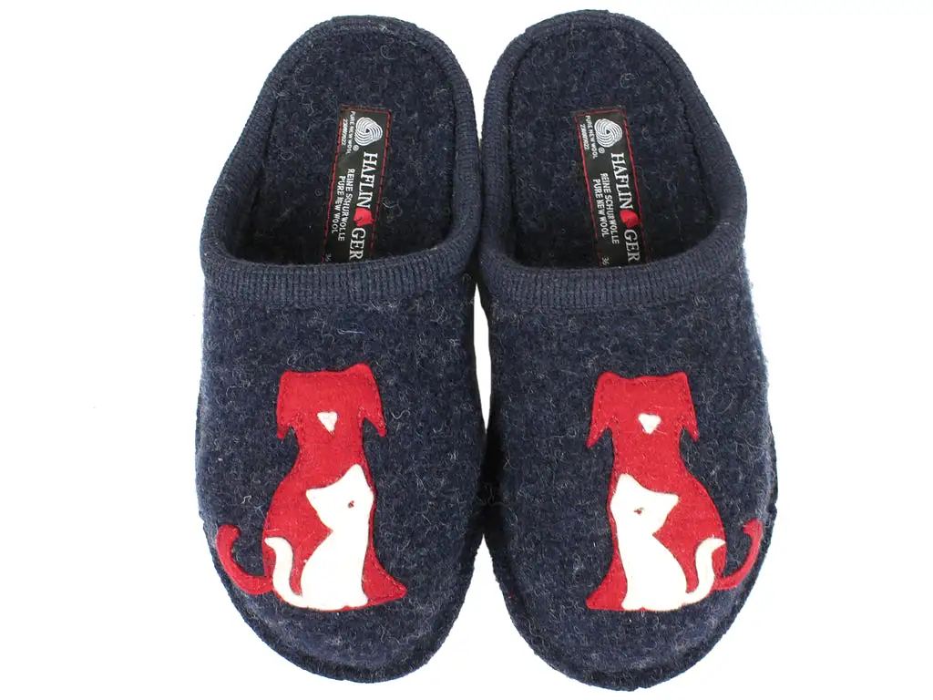 Haflinger Slippers Flair Cat&Dog Blue