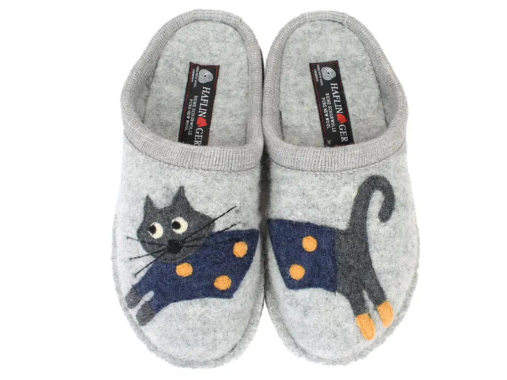 Haflinger Slippers Flair Cucho Cat Grey