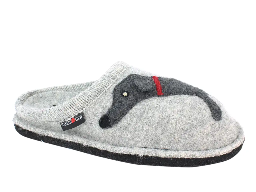 Haflinger Slippers Flair Dachs Dog Grey