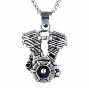 Heavy Stainless Steel Biker Engine Pendant Necklace