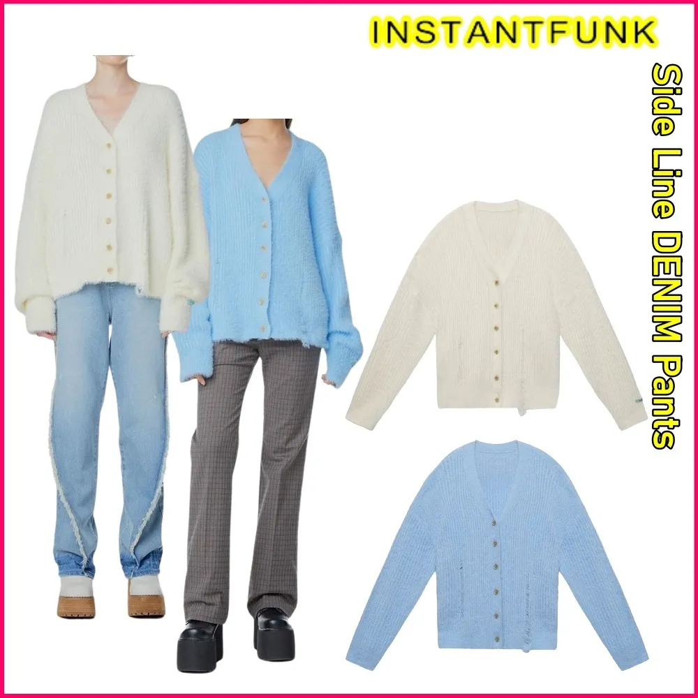 INSTANTFUNK  |Casual Style Long Sleeves Plain Oversized Logo Cardigans