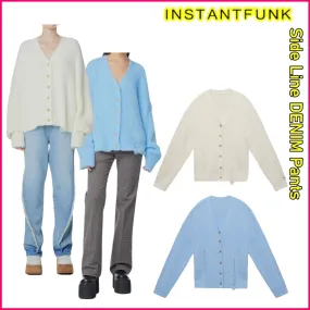 INSTANTFUNK  |Casual Style Long Sleeves Plain Oversized Logo Cardigans