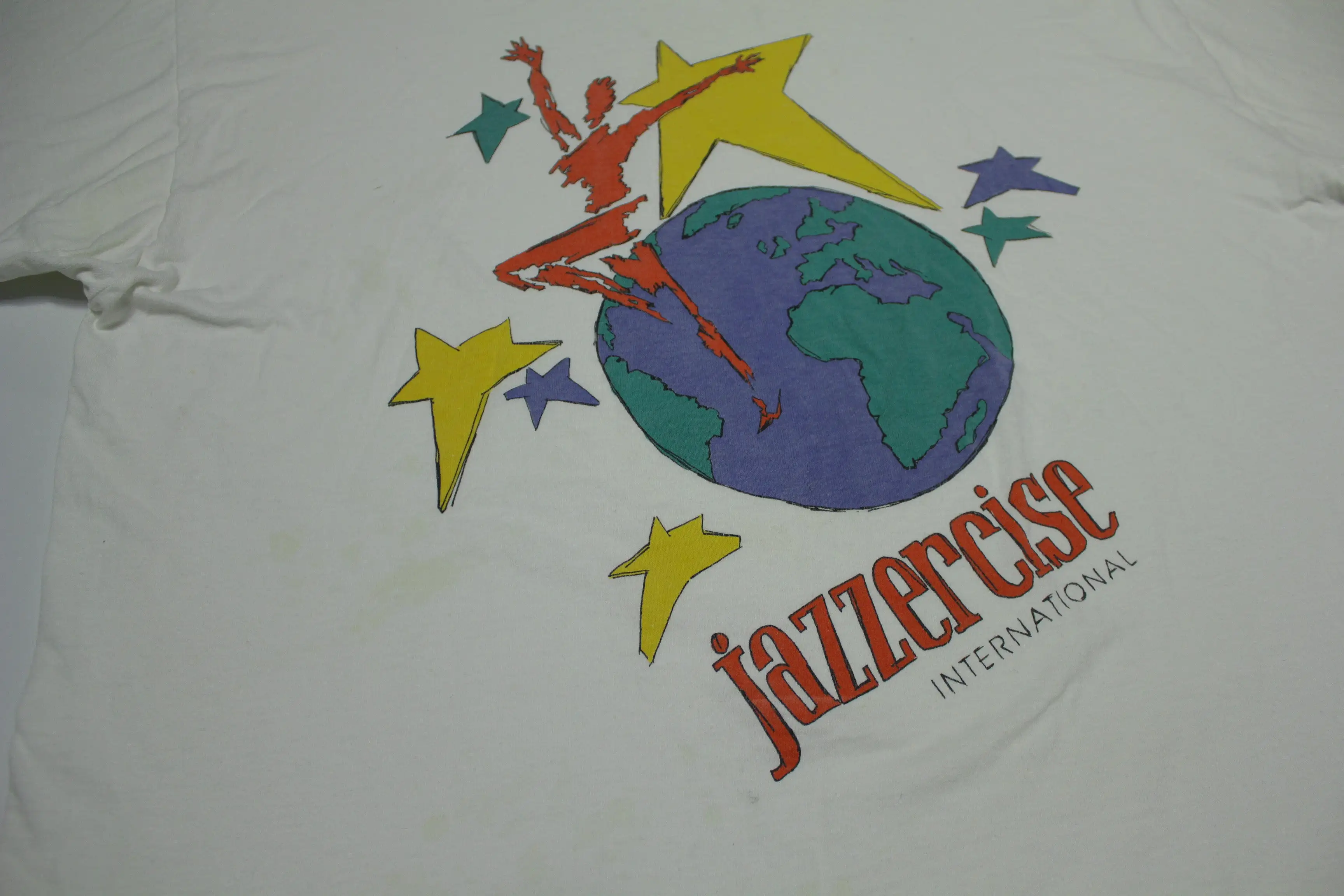 Jazzercise International Vintage 90's Globe Earth FOTL USA Single Stitch T-Shirt