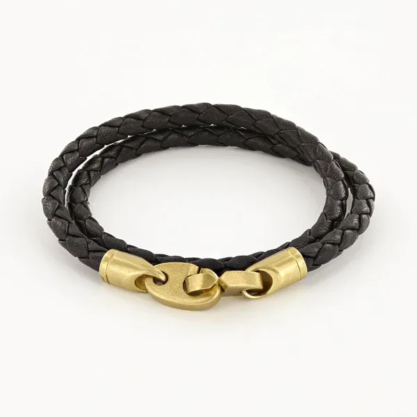 JOURNEY  Double Wrap Leather Bracelet - BLACK + MATTE BRASS