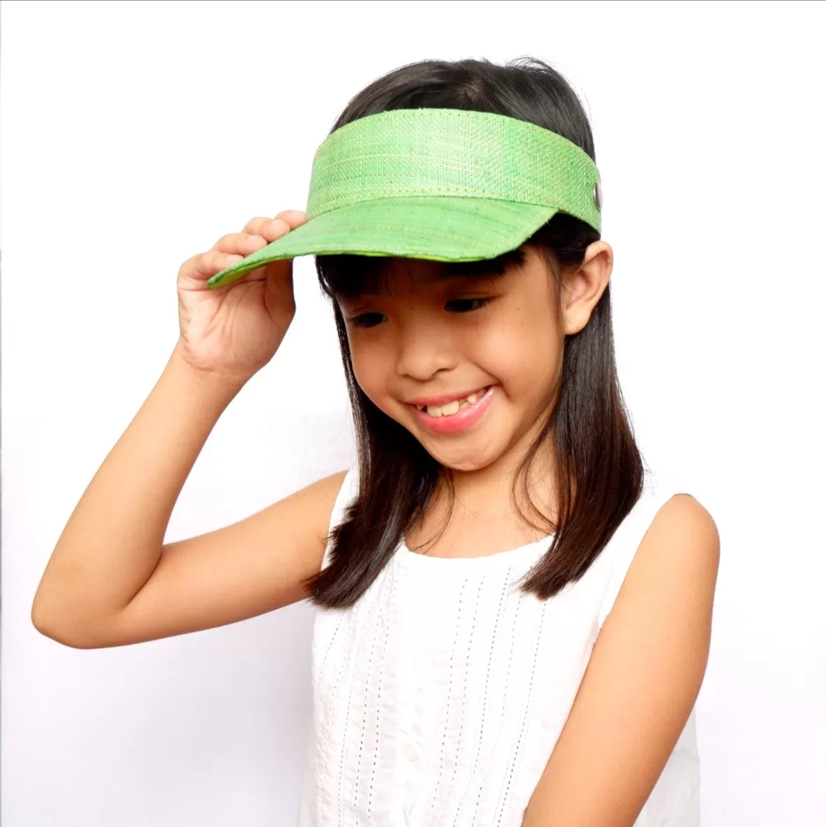 Kids Raffia Visor + Face Shield (Green)