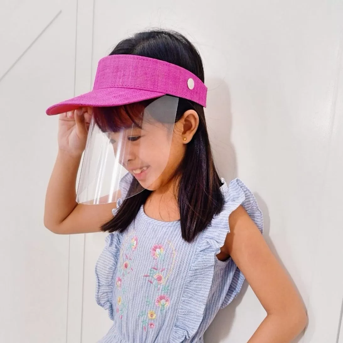 Kids Raffia Visor + Face Shield (Pink)