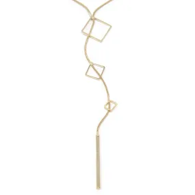 Lariat Long Necklace Three Open Square Gold Tone