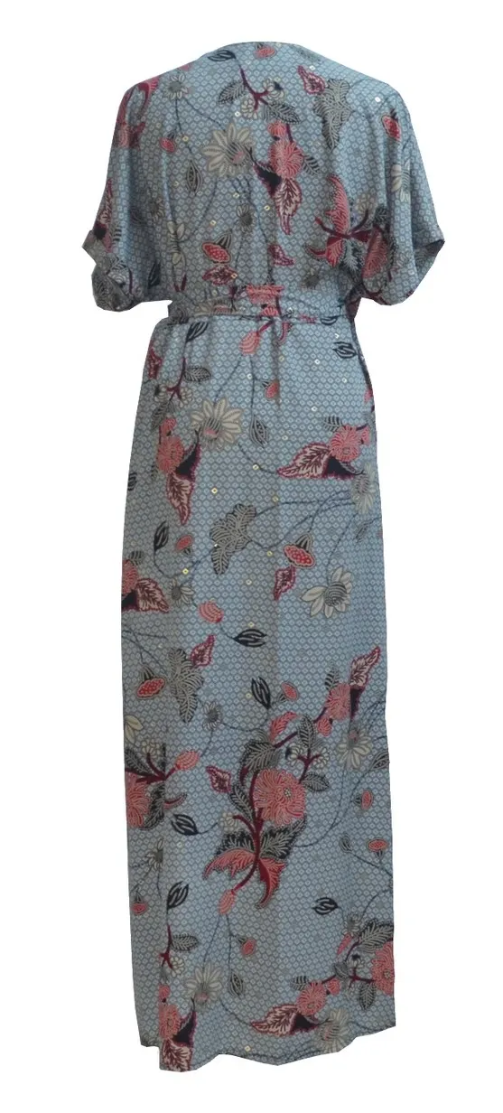 Long grey printed wrap dress