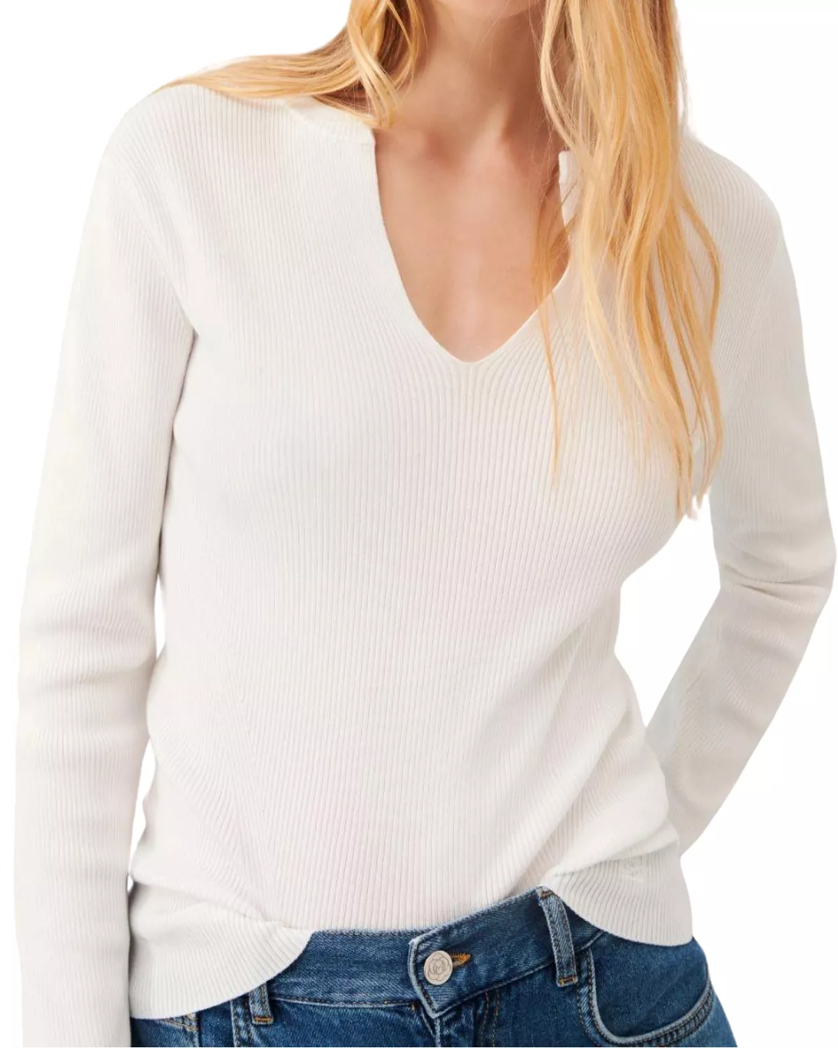 Marzo LS Knit V-Neck (White)