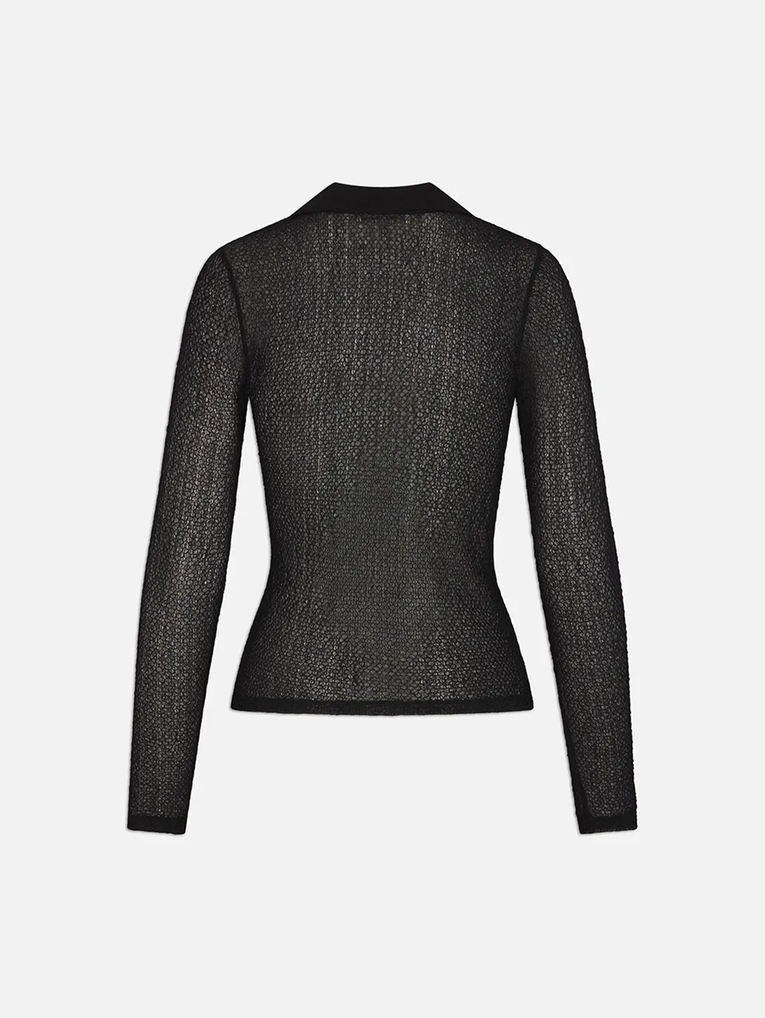 Mesh Lace Long Sleeve Polo -  Black