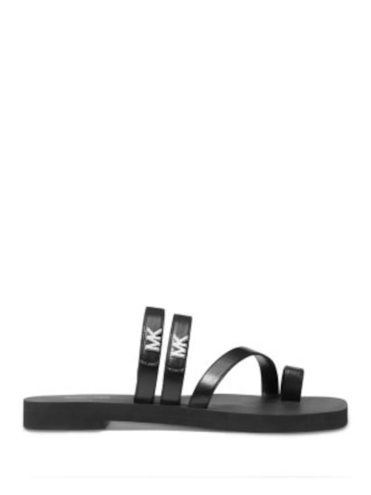 MICHAEL MICHAEL KORS Womens Black Toe Ring Logo Hardware Asymmetrical Stephanie Open Toe Slip On Sandals Shoes M