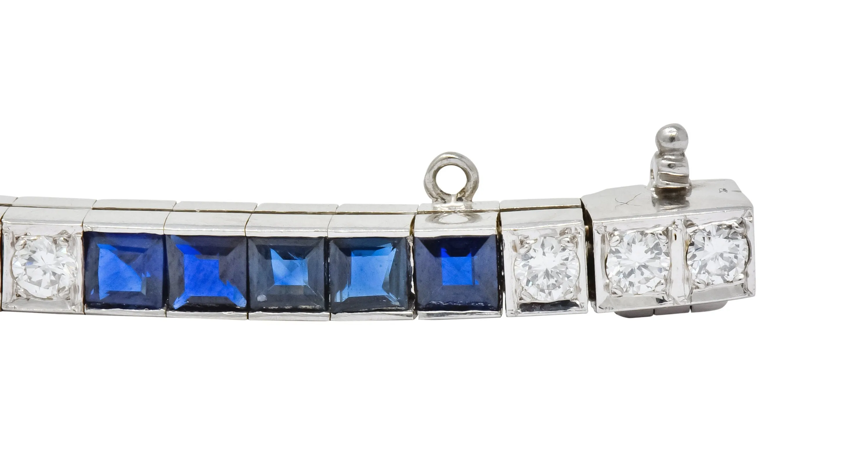 Mid-Century 7.00 CTW Diamond Sapphire 14 Karat White Gold Line Bracelet Circa 1950s