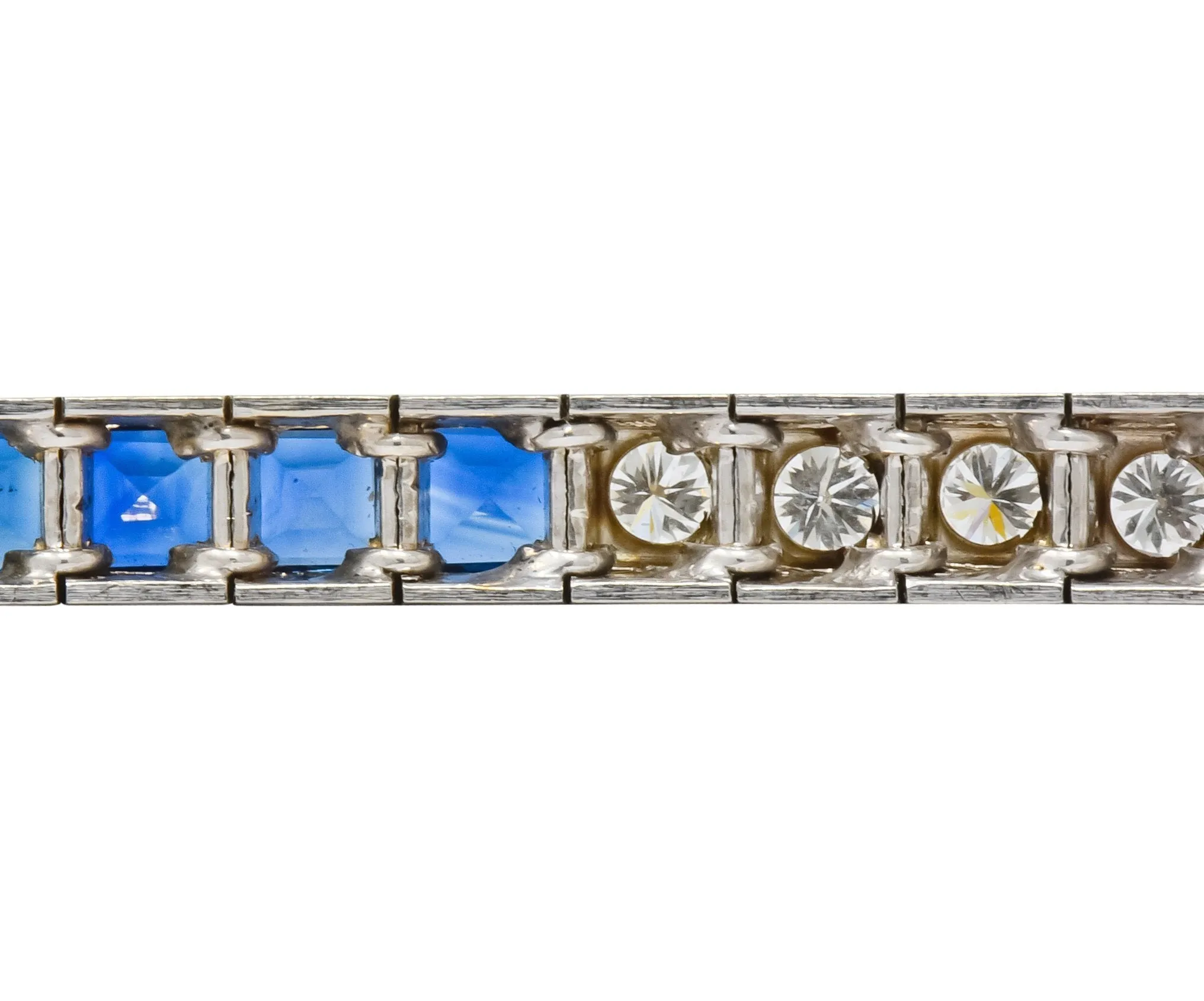 Mid-Century 7.00 CTW Diamond Sapphire 14 Karat White Gold Line Bracelet Circa 1950s