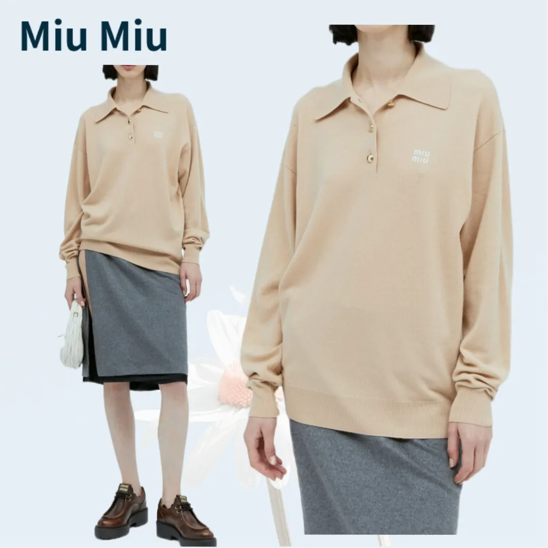 MiuMiu  |Casual Style Elegant Style Logo V-neck & Crew neck