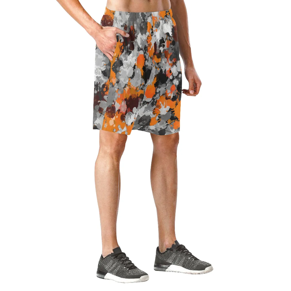 Orange and Grey Paint Splatter Casual Shorts