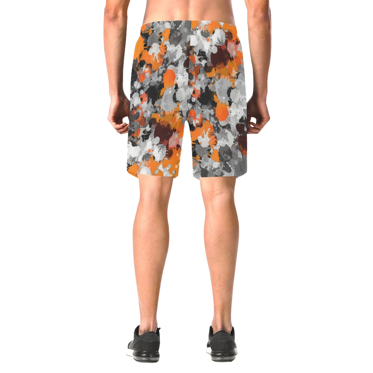 Orange and Grey Paint Splatter Casual Shorts