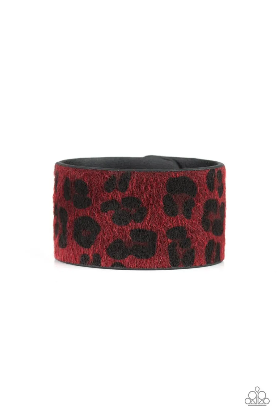 Paparazzi Cheetah Cabana - Red Fuzzy - Thick Black - Leather Band - Snap Bracelet