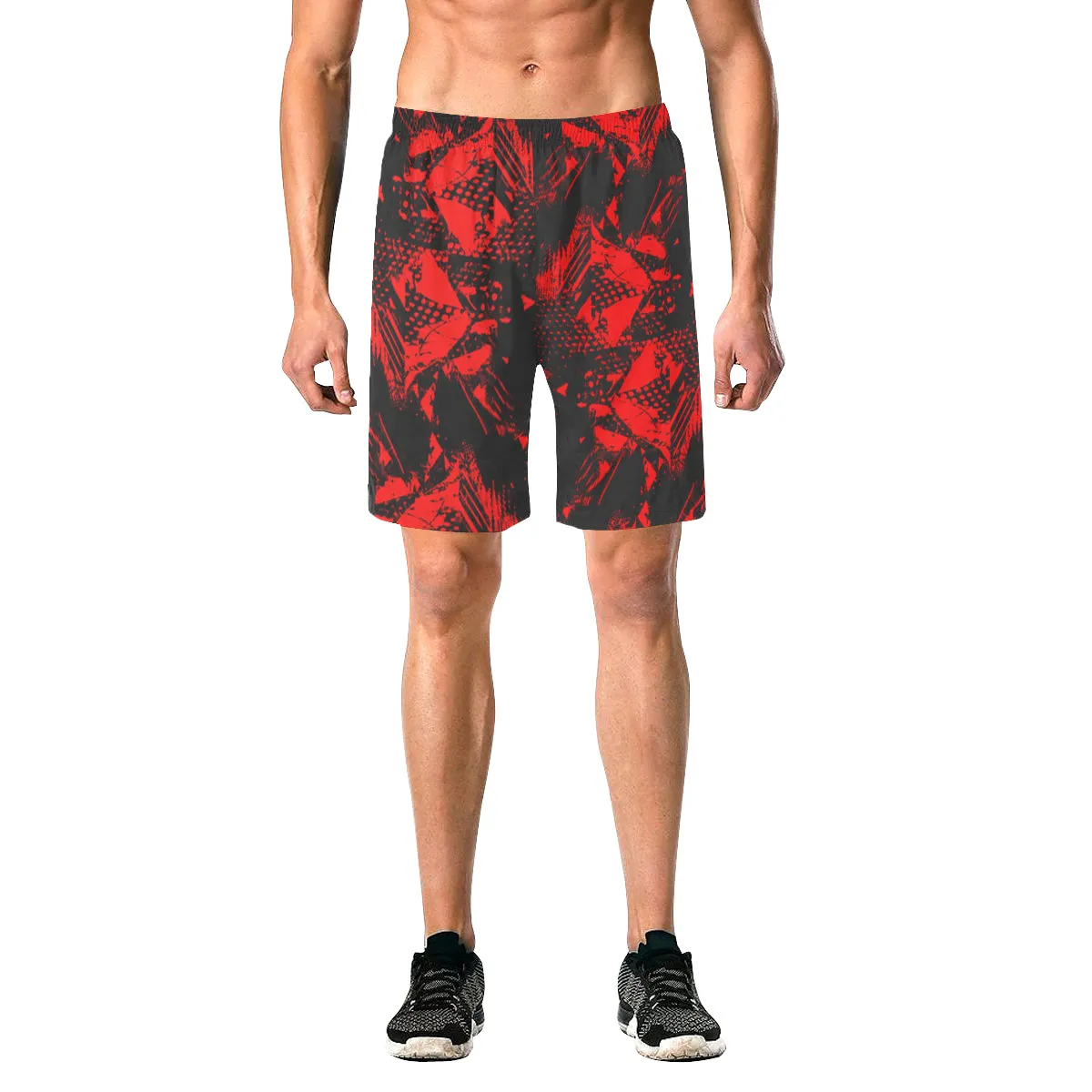 Red and Black Abstract Casual Shorts