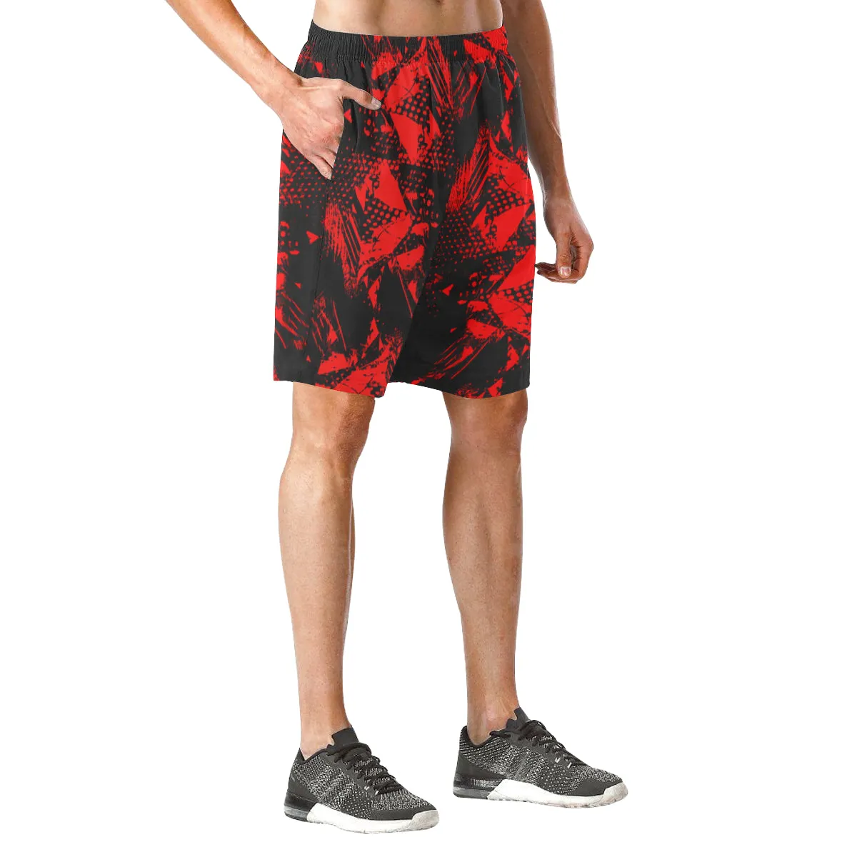 Red and Black Abstract Casual Shorts