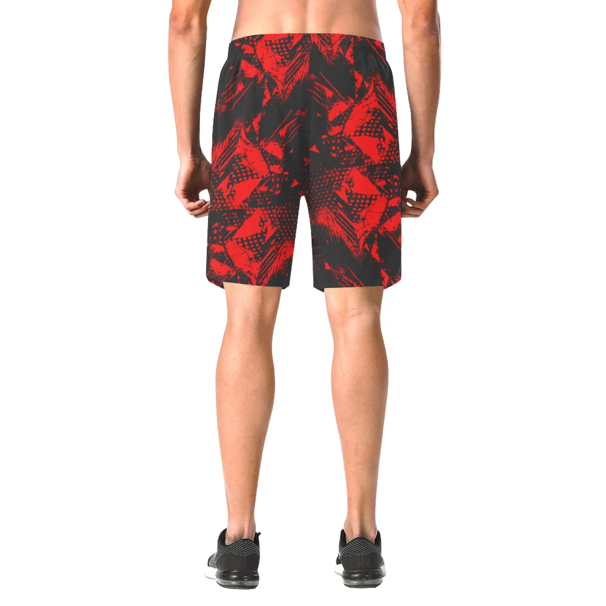 Red and Black Abstract Casual Shorts