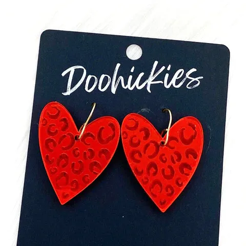 Red Leopard Mirror Heart Earrings