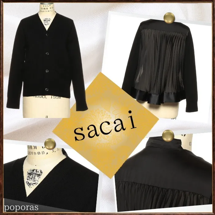 sacai  |Casual Style Wool V-Neck Long Sleeves Plain Party Style