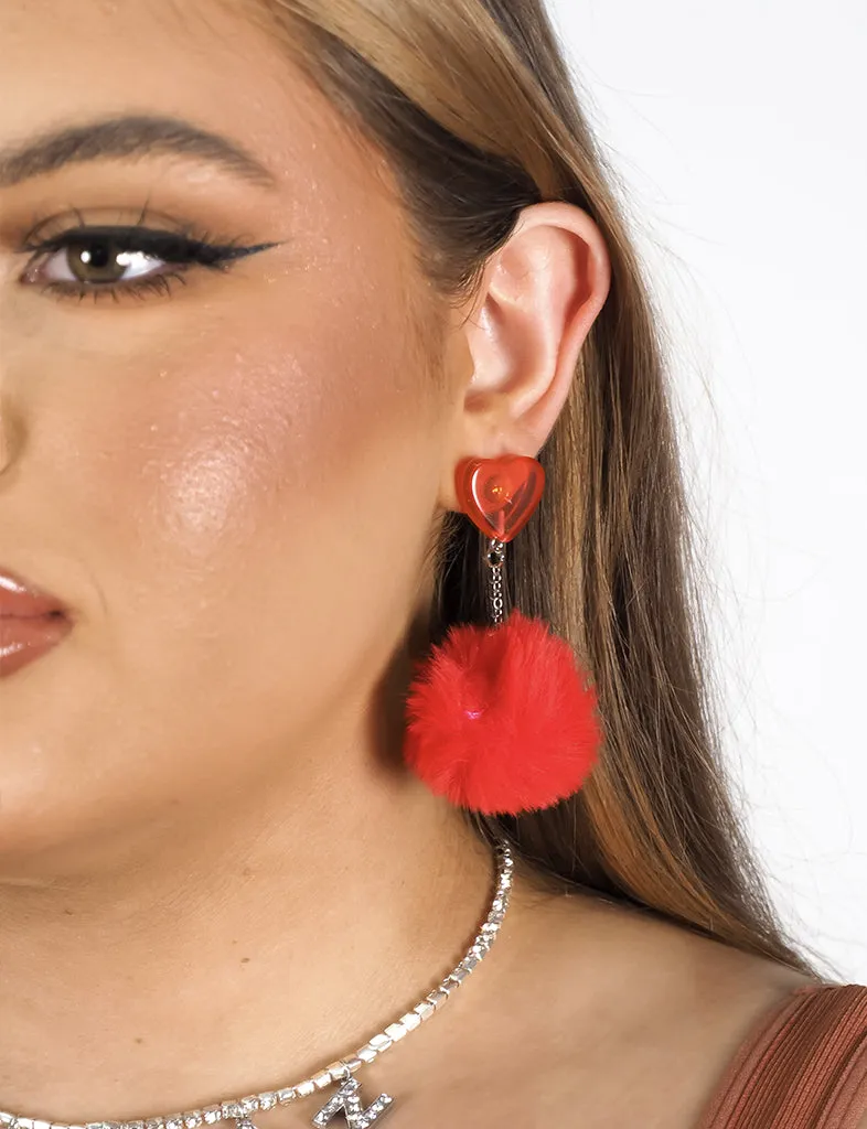 SWEET POM POM EARRINGS - RED