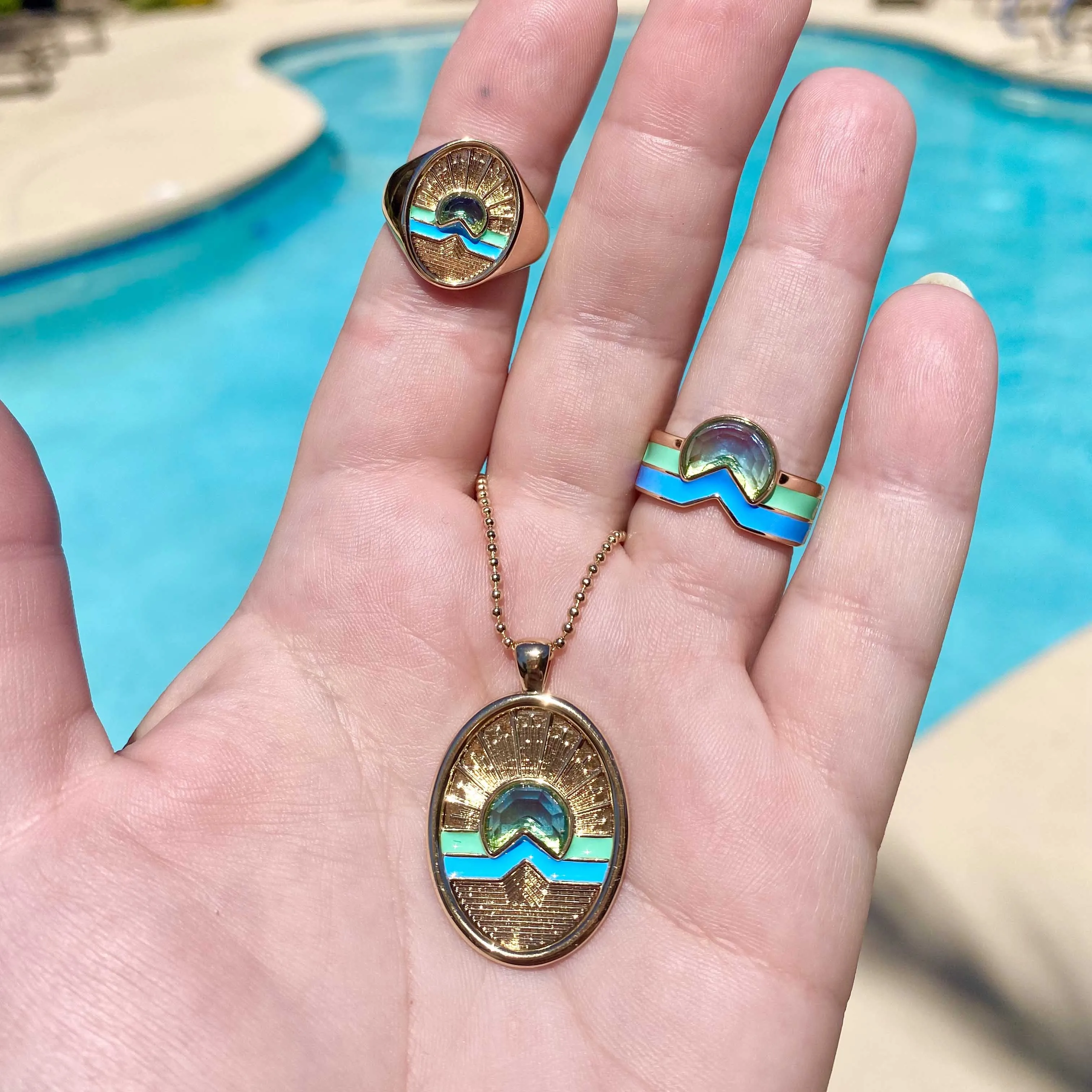 Tequila Sunrise Enamel Necklace - Sky