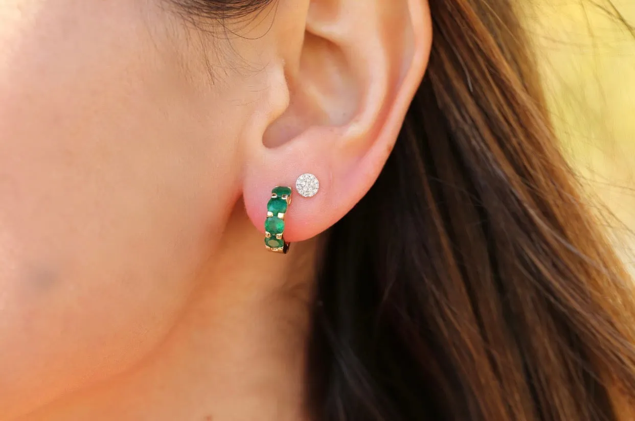 Thick Emerald Huggie Earrings