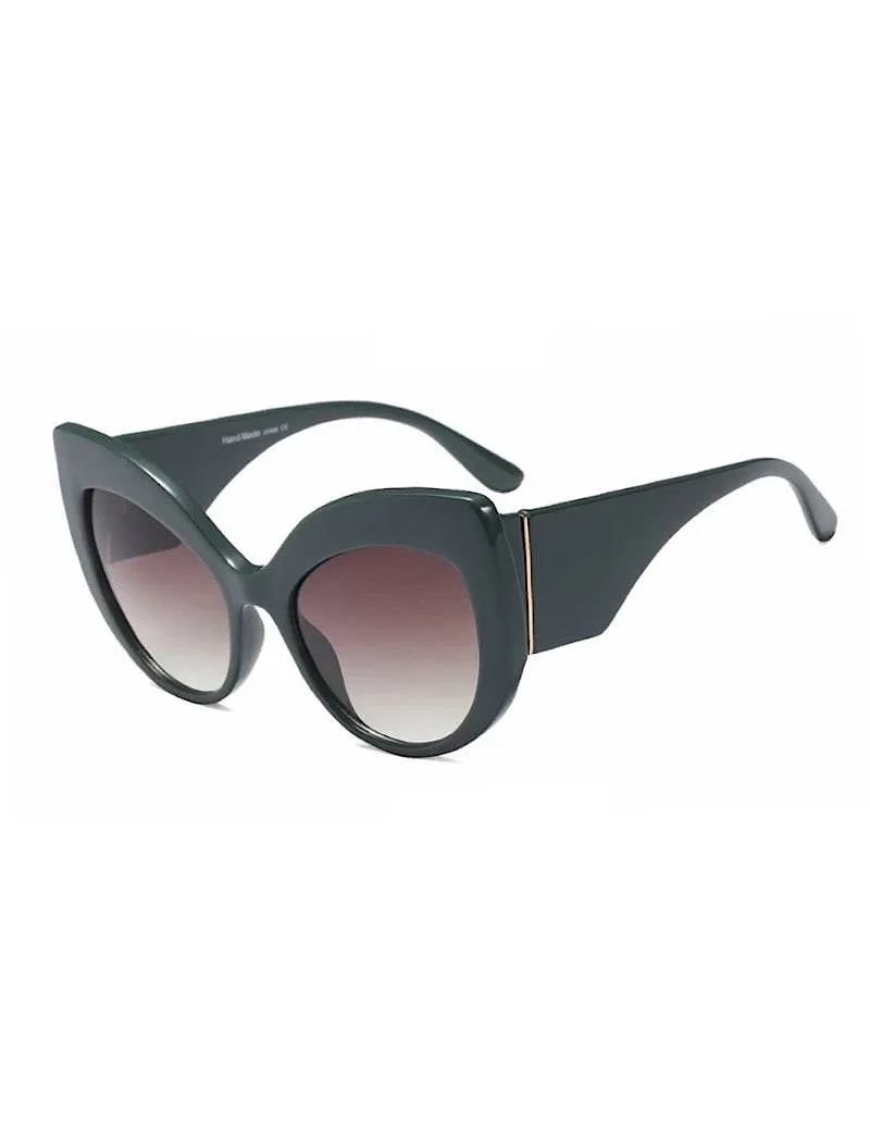 Thick Frame Cat Eye Sunglasses With Green Lenses