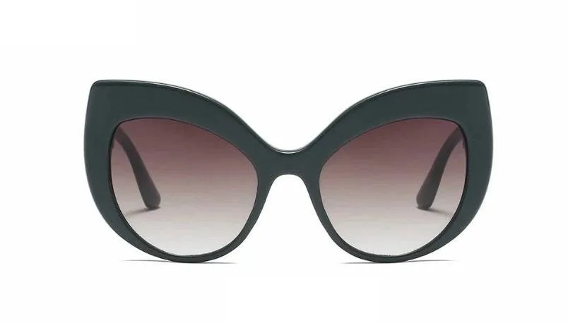 Thick Frame Cat Eye Sunglasses With Green Lenses