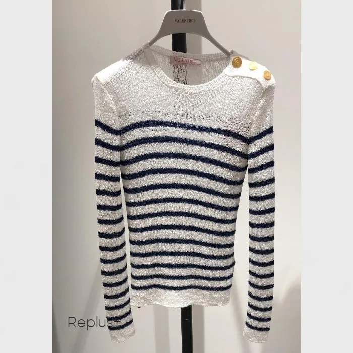 VALENTINO  |Crew Neck Stripes Casual Style Long Sleeves