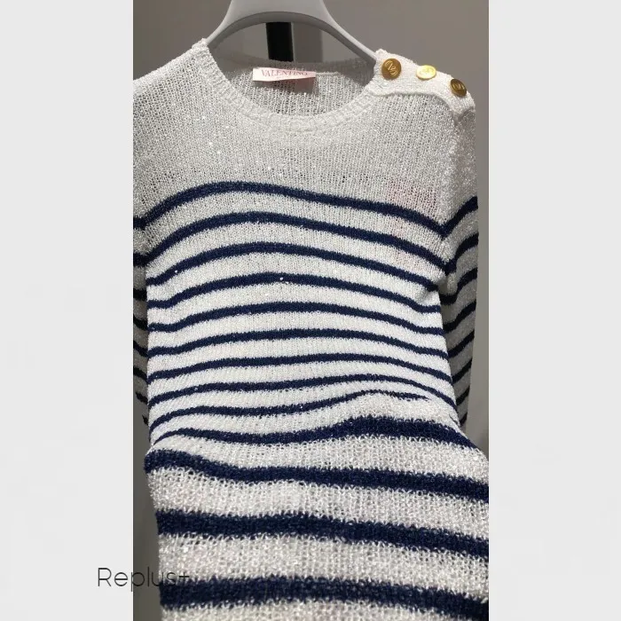 VALENTINO  |Crew Neck Stripes Casual Style Long Sleeves