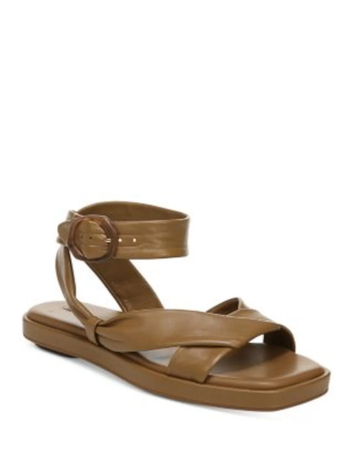 VINCE. Womens Brown Twistted Straps Ankle Strap Reza Square Toe Buckle Leather Sandals Shoes M