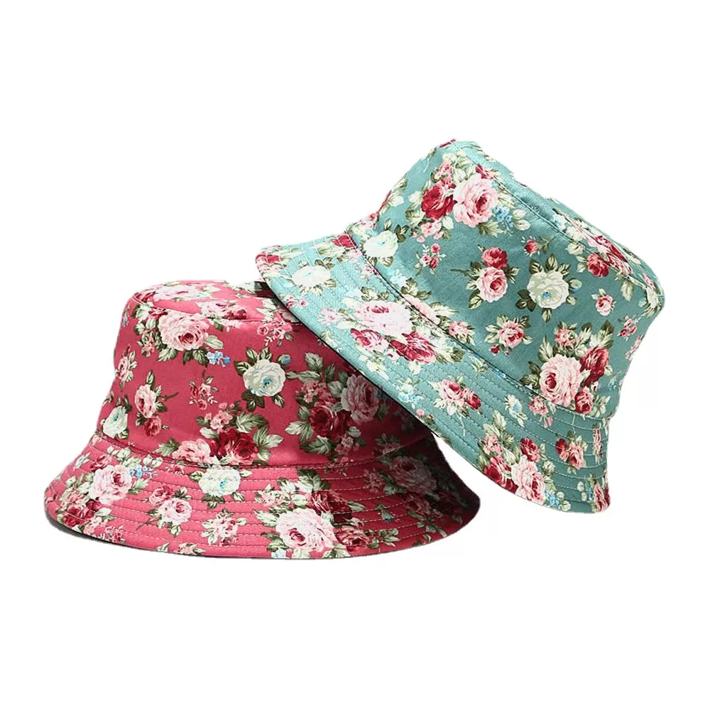 Women Double-sided Summer UV Protection Floral Pattern Casual Outdoor Sun Hat Bucket Hat