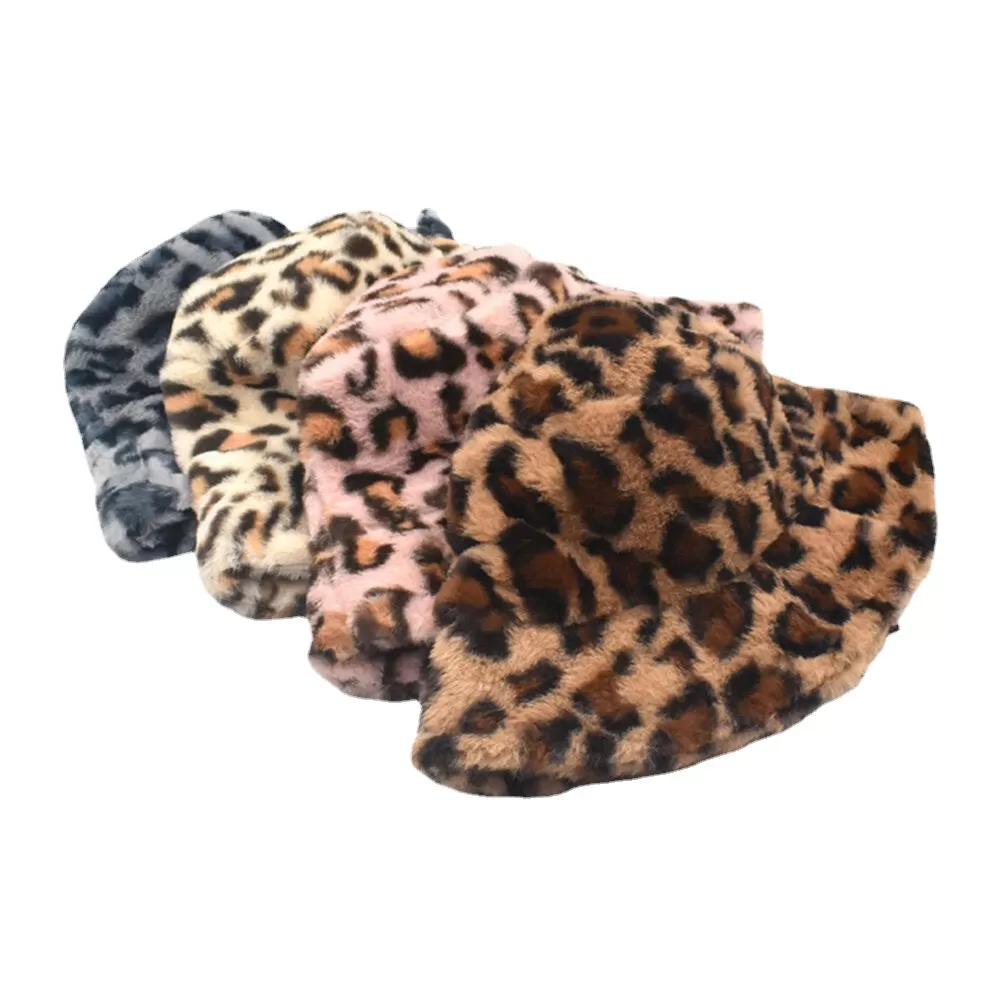 Women Lamb Hair Warm Soft Leopard Pattern Casual Personality Bucket Hat