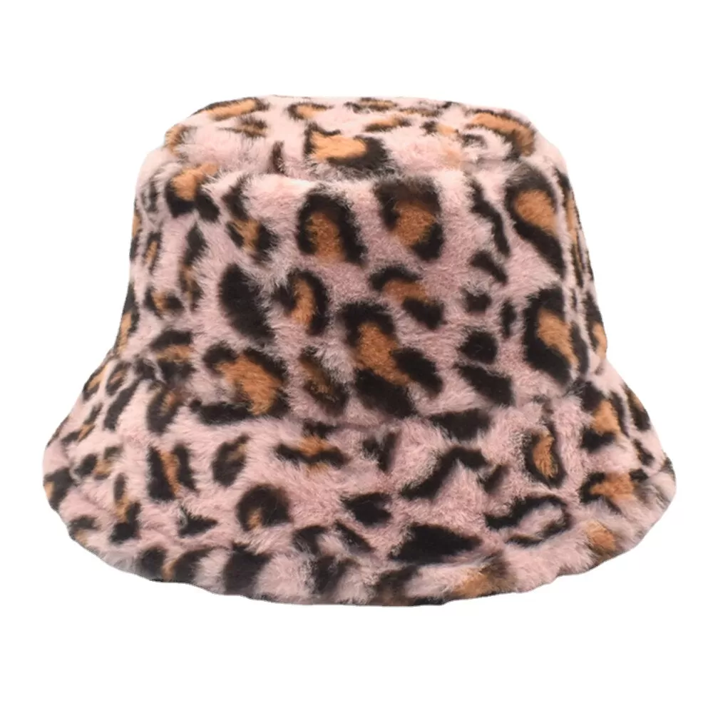 Women Lamb Hair Warm Soft Leopard Pattern Casual Personality Bucket Hat