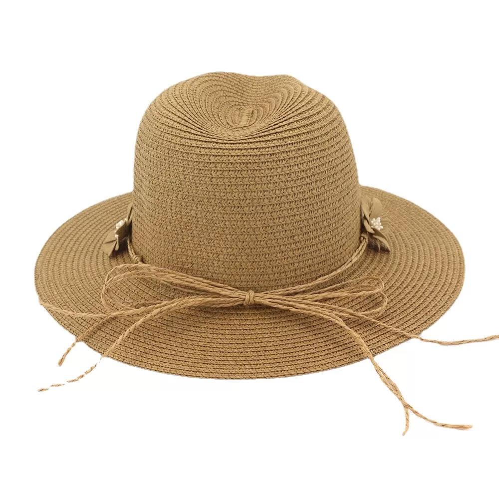 Women Sunscreen Travel Beach Sun Hat Flower Decoration Elegant Jazz Hat Straw Hat