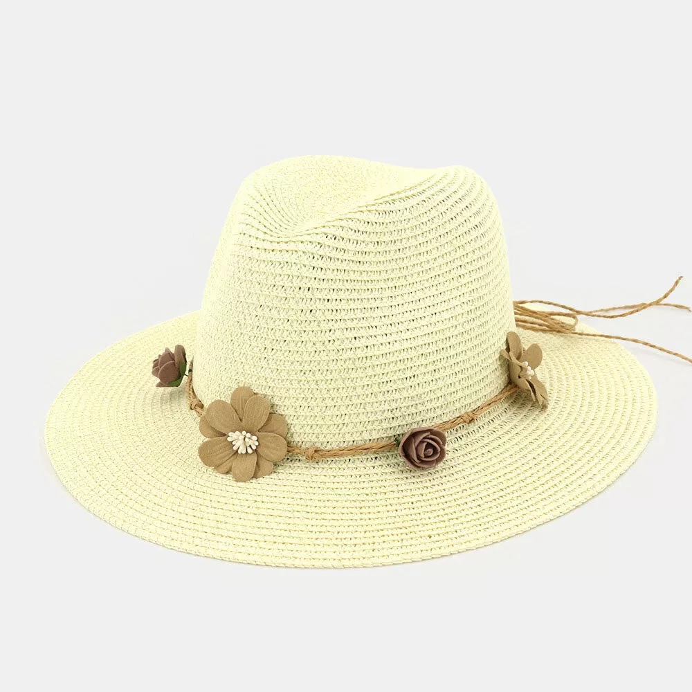 Women Sunscreen Travel Beach Sun Hat Flower Decoration Elegant Jazz Hat Straw Hat