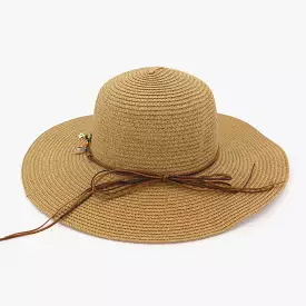 Women Sunscreen Vacation Beach Sun Hat Foldable Stylish Wild Brim Trinket Chain Decoration Straw Hat