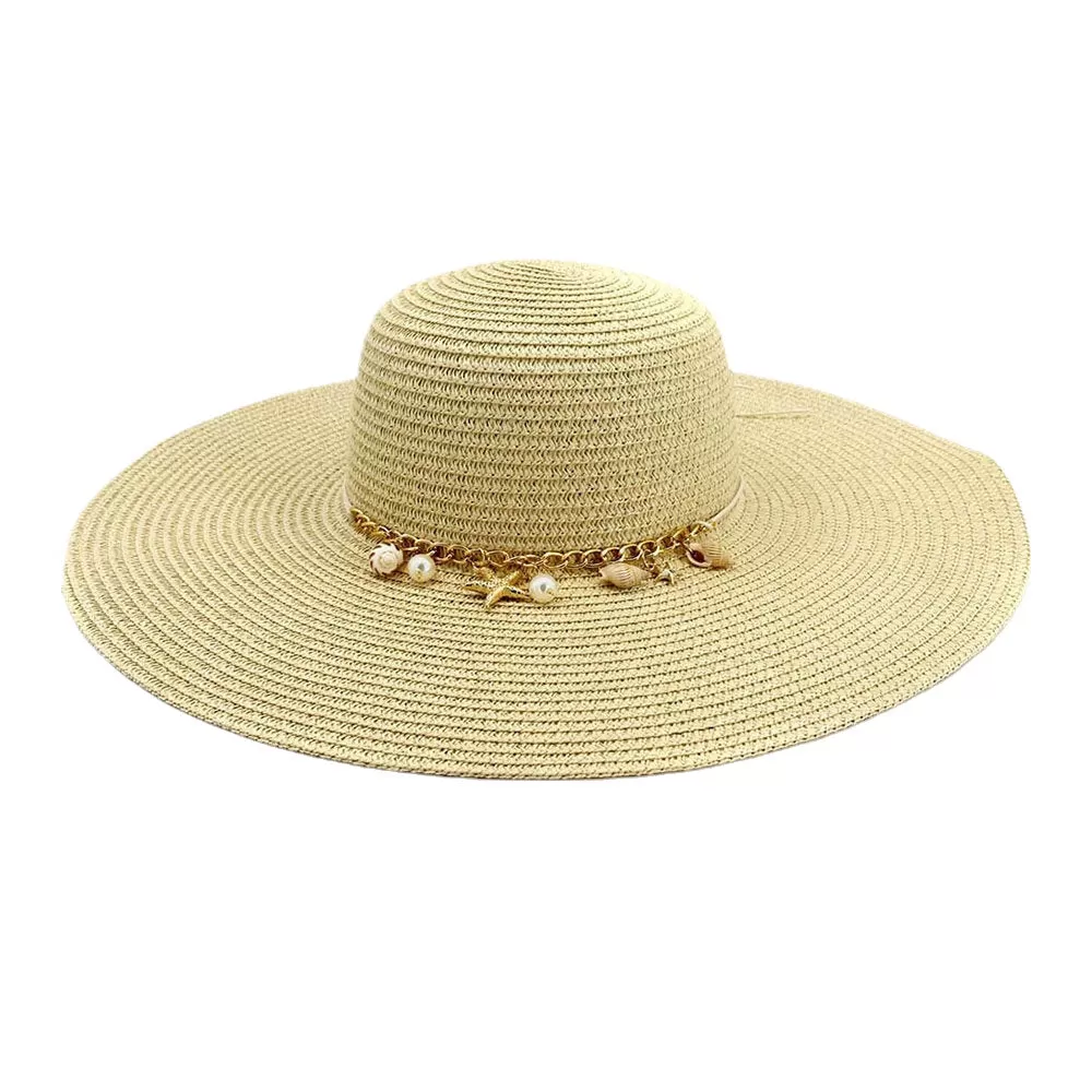 Women Sunscreen Vacation Beach Sun Hat Trinket Chain Decoration Elegant Stylish Straw Hat