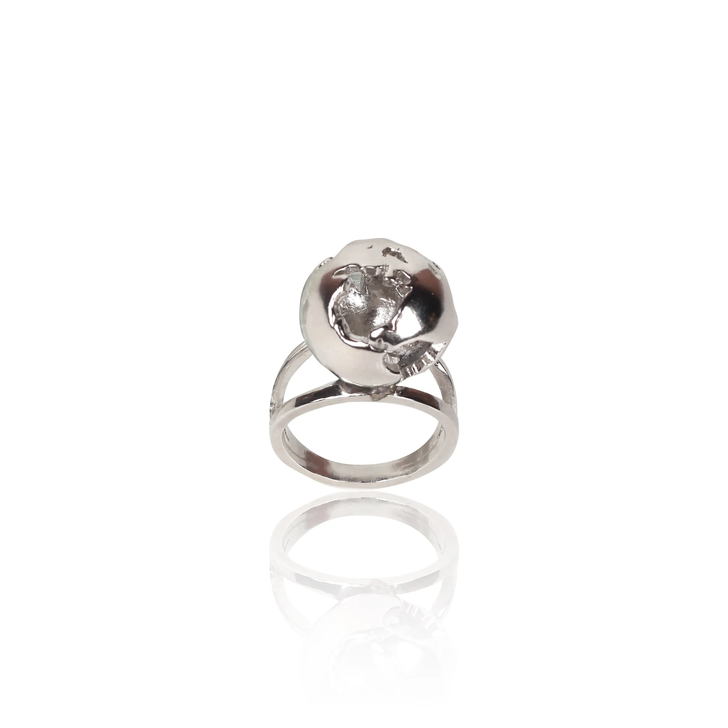 World Globe Ring Rhodium